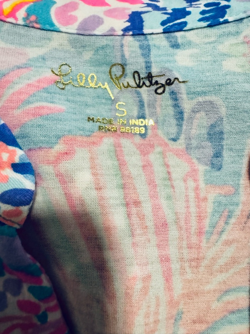 EUC Lilly Pulitzer Vibrant Floral Peasant Blouse in Pink & Blue - Picture 4 of 5
